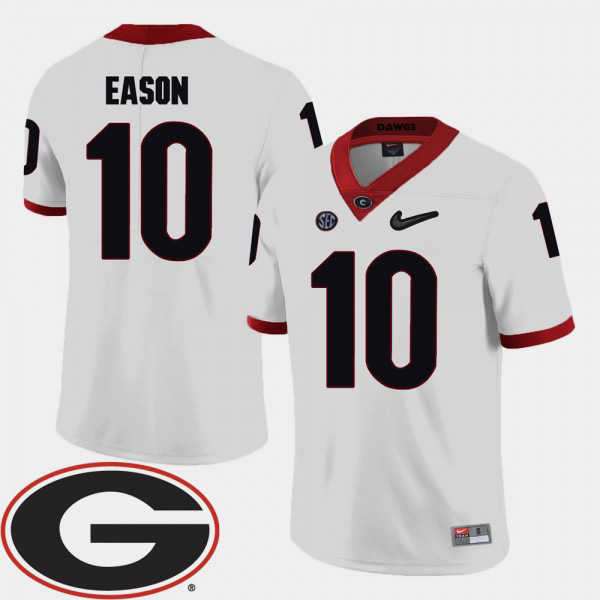 Men's #10 Jacob Eason Georgia Bulldogs College Football For 2018 SEC Patch Jersey - White